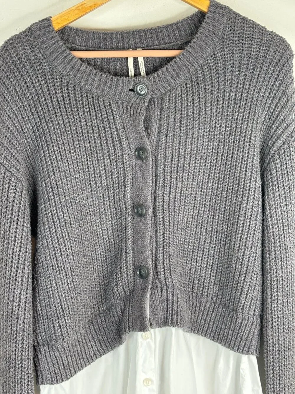 By Anthropologie Cropped Twofer Cardigan M Gray Shirt Hem Academia Preppy Oxford